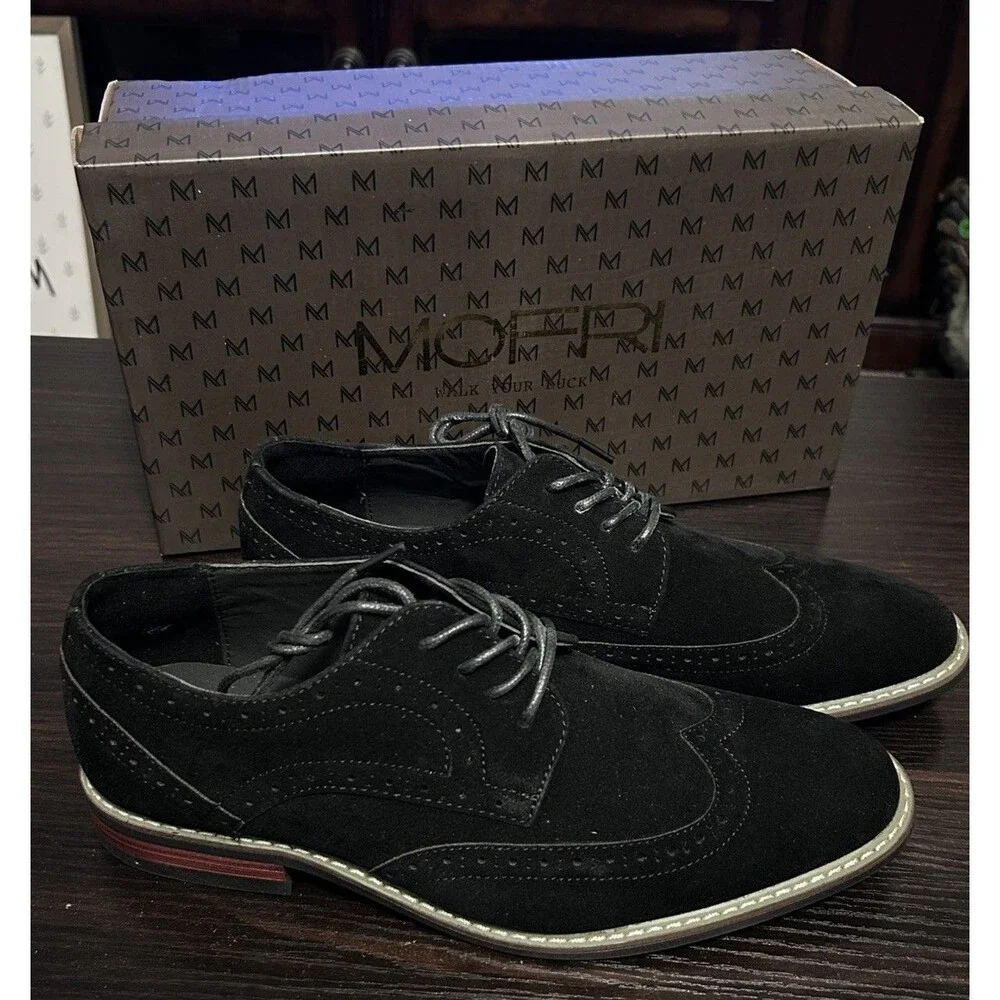 Mofri Oxford Dress Shoes Men’s Size 7.5 Black Suede Lace Up Formal Sleek